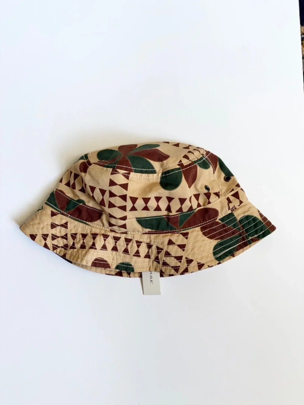 Banana Republic Cotton-Linen Bucket Hat size L/XL in Khaki Beige Print NWT